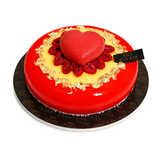 Cœur rouge et feuille d’or — Cake Design, ÉCLAIR Pâtisserie